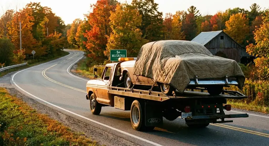 flatbed tow truck loading luxury vehicle
