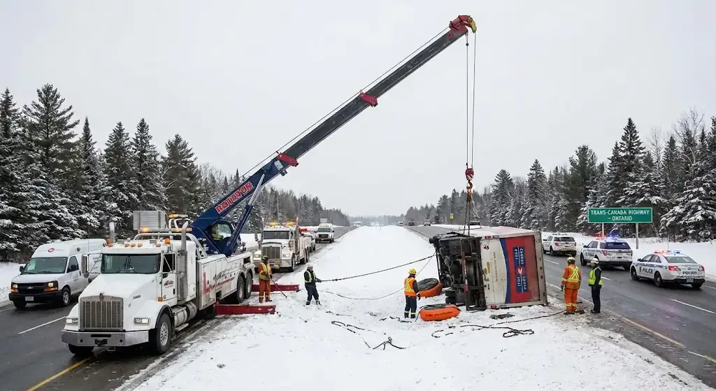 Orleans truck towing on highway corridor