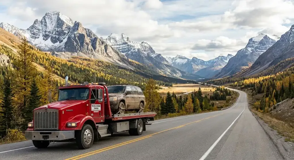 long-distance tow truck on a Orleans highway corridor